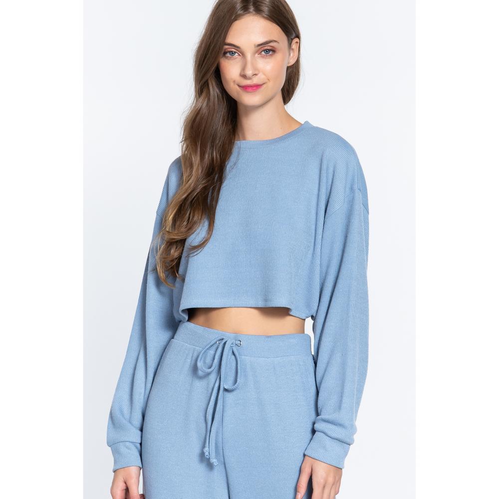 Long Dolman Slv Hacci Crop Top - Picture 1 of 6